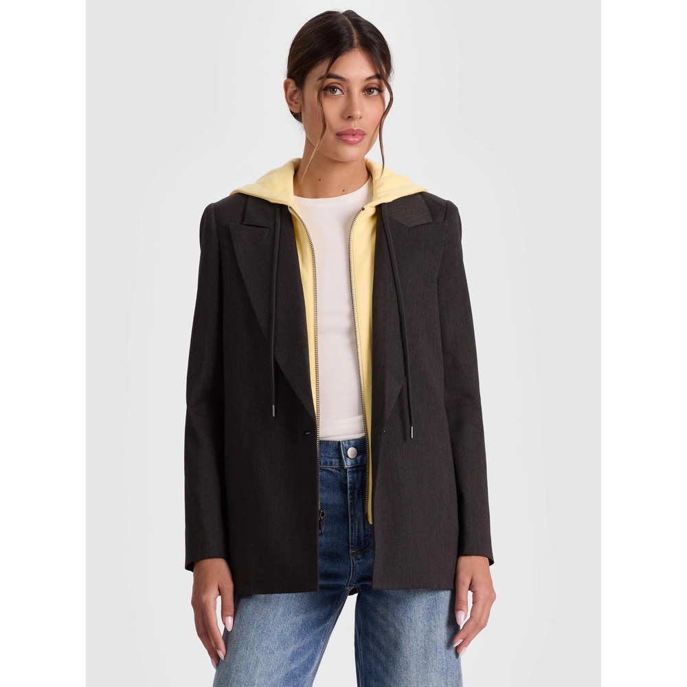 Alice + Olivia Macey Hooded Blazer Charcoal Butter Yellow Stripe CL000R80208 L